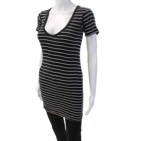 Edith A. Miller Women Striped Black Cotton Blend T-Shirt Dress Size S - Picture 2 of 4